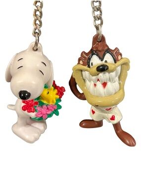 Vintage Snoopy & Taz Retro Cartoon Character Keychain Set